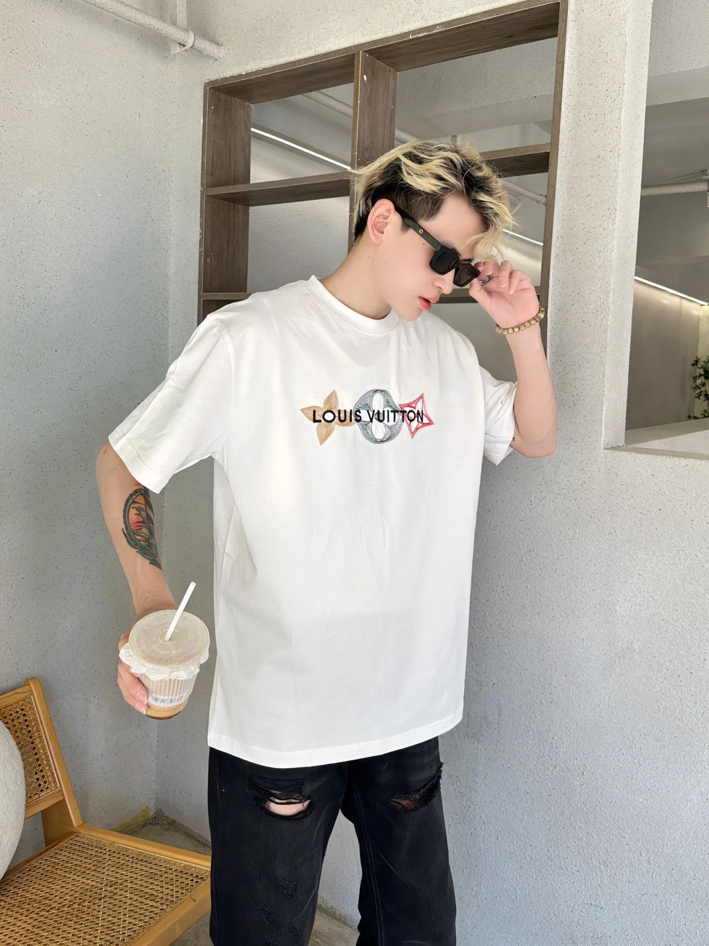 Louis Vuitton/Louis Vuitton 24ss embroidered three-letter short sleeves